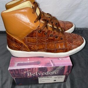 Belvedere Men's Honey Crocodile Sneakers Size 8 NWT W/BOX